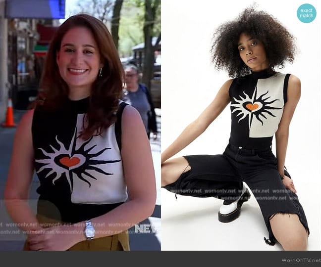 Another Girl Organic Knitted Flaming Heart Tank Top worn by Lauren Palmeri on The Drew Barrymore Show