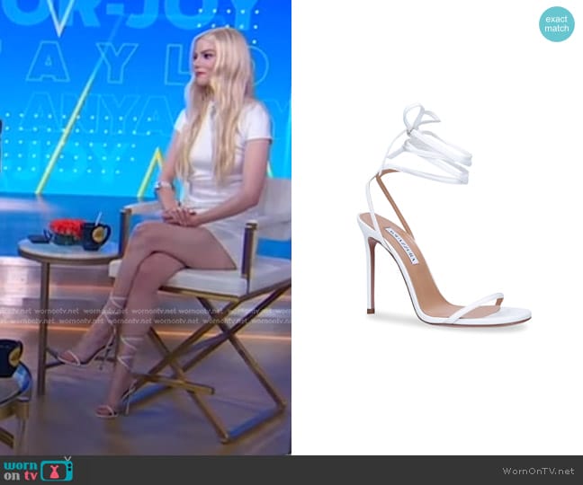 Aquazzura Lace-Up Olie Sandals 105 worn by Anya Taylor-Joy on Good Morning America