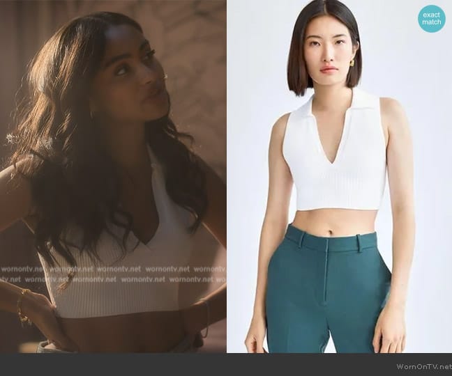 Babaton Sculpt Knit Polo Top worn by Kiela (Daniella Perkins) on Grown-ish