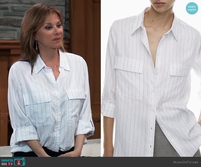 WornOnTV Alexis’ white pinstripe button down shirt on General Hospital