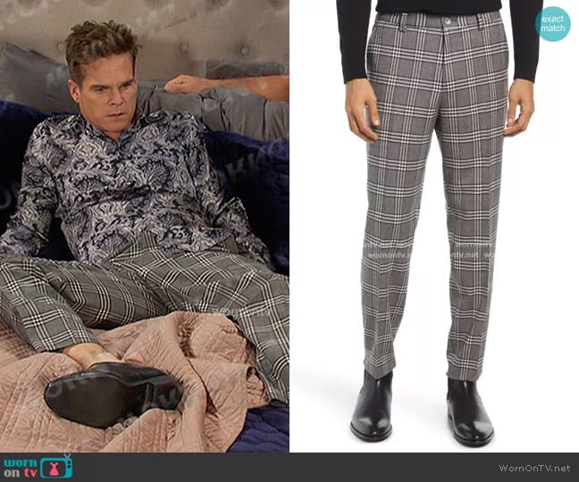 Boss Perin Plaid Stretch Wool Trousers worn by Leo Stark (Greg Rikaart) on Days of our Lives