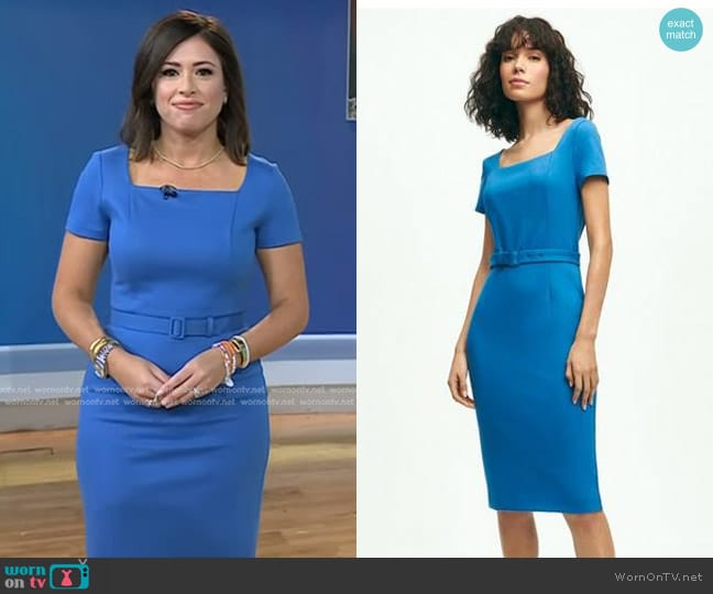 Brooks Brothers Ponte Short Sleeve Belted Dress in Bright Blue worn by Chloe Melas on Today