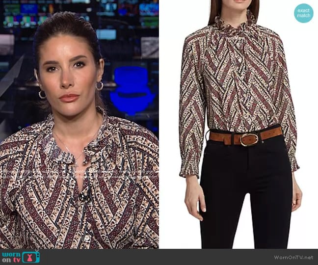 Veronica Beard Calisto Geometric Floral Shirt worn by Elwyn Lopez on NBC News Daily