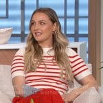 Camilla Luddington's red striped top and plaid pants on The Talk