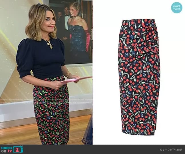 Carolina Herrera Gathered Painterly Midi-Skirt worn by Savannah Guthrie on Today