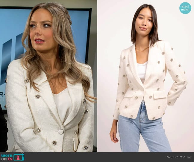 Central Park West Julian Embellished Tweed Blazer worn by Abby Newman (Melissa Ordway) on The Young and the Restless