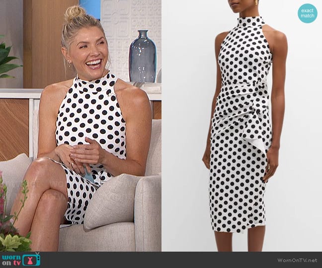 Chiara Boni La Petite Robe Polka-Dot Ruffle Mock-Neck Midi Dress worn by Amanda Kloots on The Talk