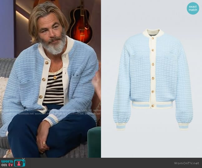 King & Tuckfield Pointelle Wool Cardigan worn by Chris Pine on The Kelly Clarkson Show