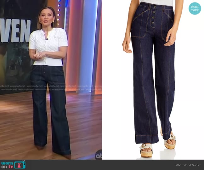 Cinq a Sept Benji Wide Leg Jeans worn by Eva Pilgrim on Good Morning America