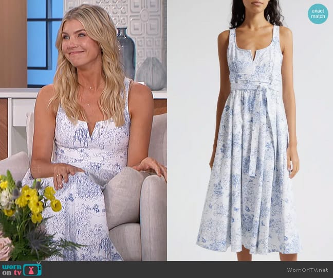 Amanda’s white and blue printed dress on The Talk