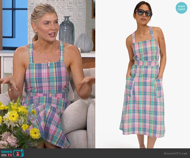 Clare V Lisette Dress in Madras worn by Amanda Kloots on The Talk