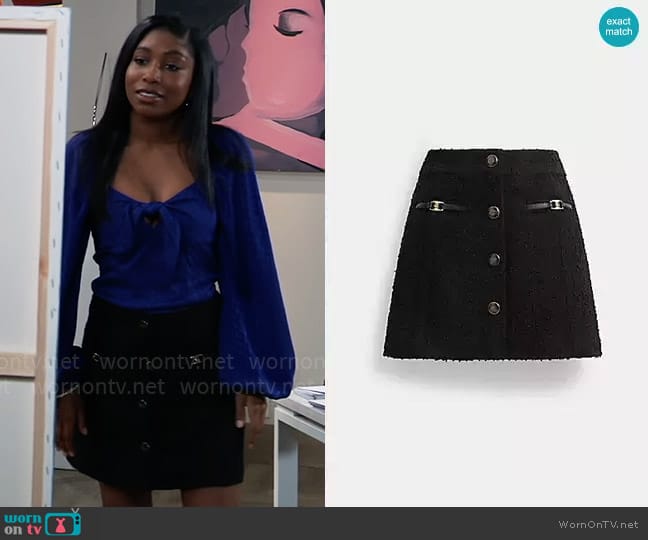 Coach Boucle Mini Skirt worn by Trina Robinson (Tabyana Ali) on General Hospital