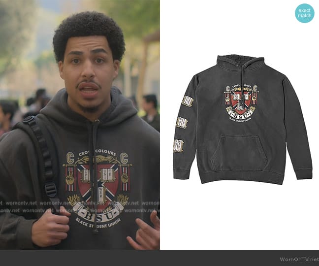 Cross Colours BSU Crest Hoodie worn by Andre Johnson, Jr. (Marcus Scribner) on Grown-ish