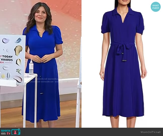 DKNY Collared Short-Sleeve Tie-Waist Midi Dress in Marine worn by Adrianna Barrionuevo Brach on Today