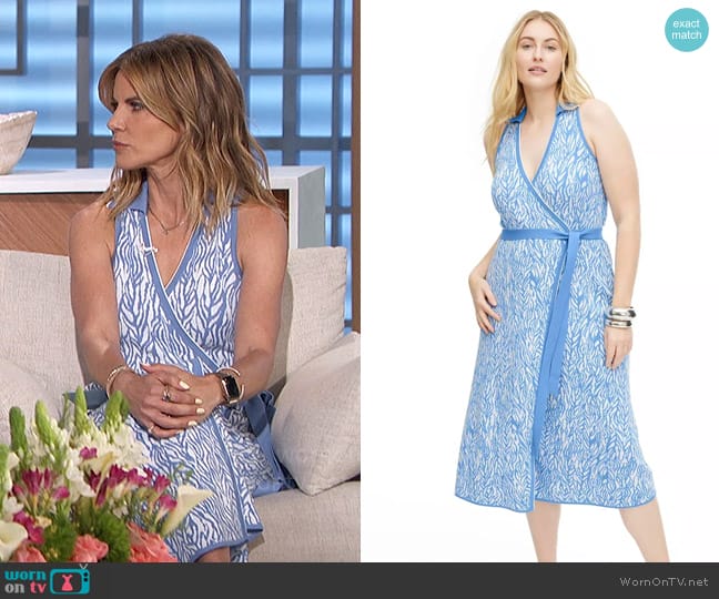 DVF for Target Collared Sleeveless Sea Twig Blue Sweaterknit Midi Wrap Dress worn by Natalie Morales on The Talk