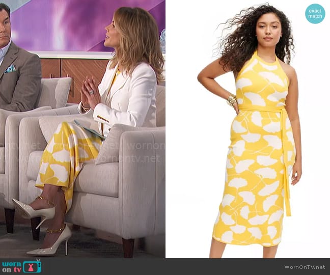 DVF for Target Halter Tie Neck Ginkgo Yellow Sweaterknit Midi Dress worn by Natalie Morales on The Talk