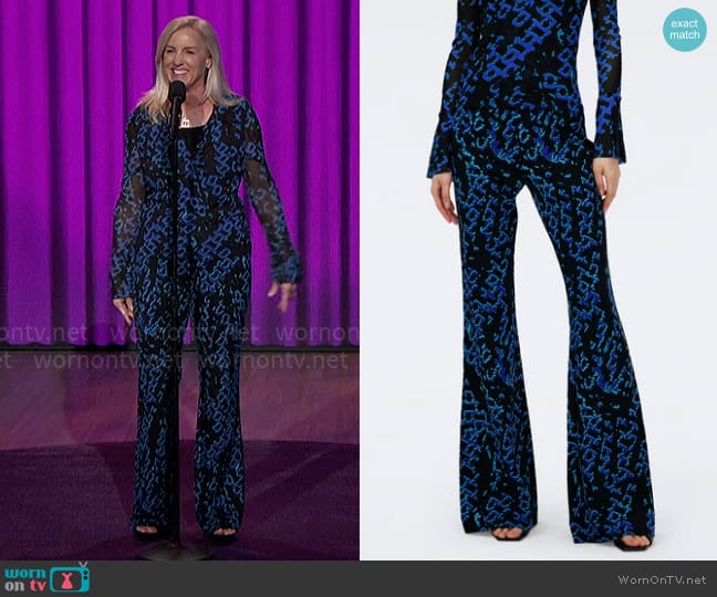 Diane von Furstenberg Brooklyn Pants in Folded Chain Blue worn by Karen Morgan on The Talk