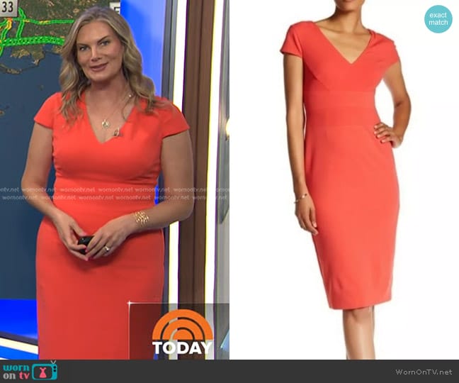 Donna Morgan Cap Sleeve Stretch Crepe Sheath Dress worn by Emily West on Today