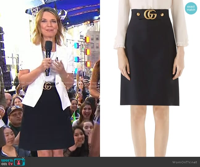 Gucci Double G Wool & Silk Crepe A-Line Skirt worn by Savannah Guthrie on Today