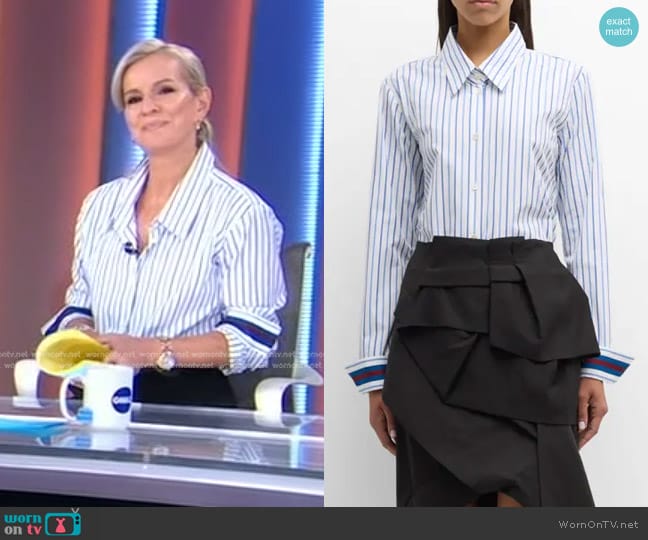 Dries Van Noten Celina Striped Cotton Shirt in Light Blue worn by Dr. Jennifer Ashton on Good Morning America