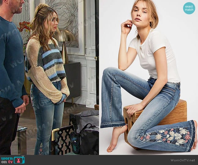 Driftwood Farrah Embroidered Flare Jeans worn by Holly Jonas (Ashley Puzemis) on Days of our Lives