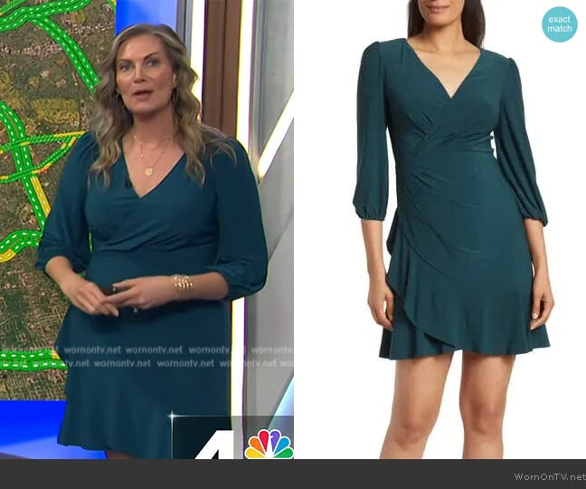 Eliza J Surplice Neck Drapey Mini Dress worn by Emily West on Today