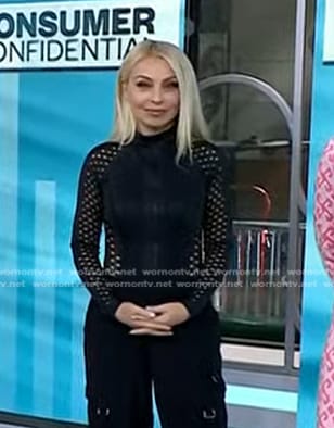 Evy Poumpouras’s black long sleeve eyelet top on Today