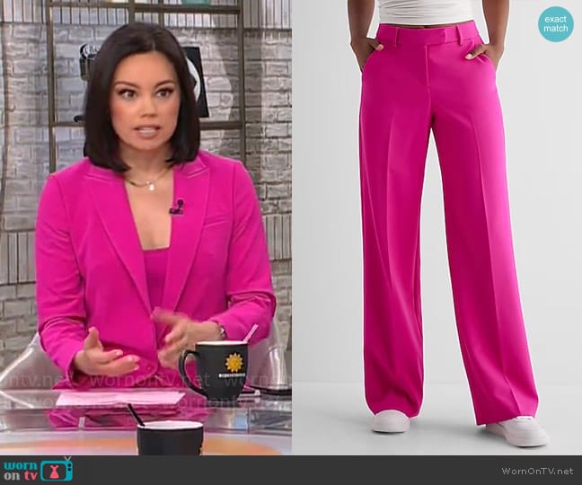 Express Editor Mid Rise Relaxed Trouser Pant in Neon Berry worn by Jo Ling Kent on CBS Mornings