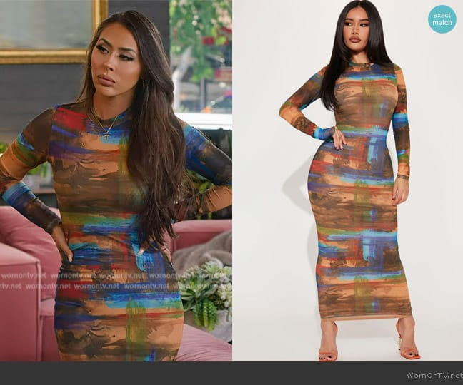 Fashion Nova Abstract Thoughts Mesh Maxi Dress worn by Kayla Carmona (Kayla Carmona) on Selling the OC