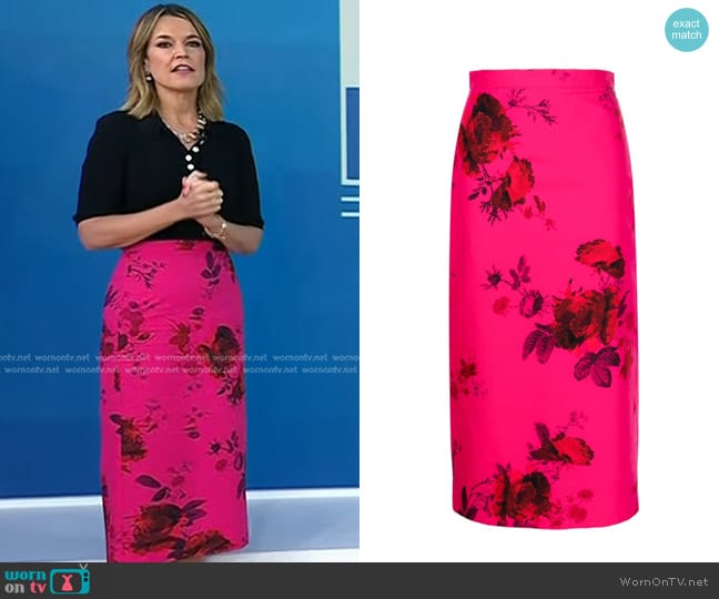 Erdem Floral-print Cotton-faille Midi Skirt worn by Savannah Guthrie on Today