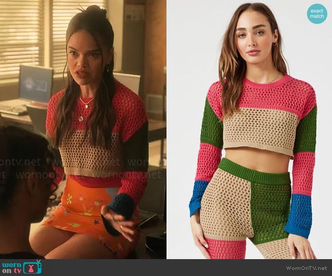 Forever 21 Open-Knit Crop Top worn by Minnie 'Mouse' Honrada (Malia Pyles) on Pretty Little Liars Original Sin