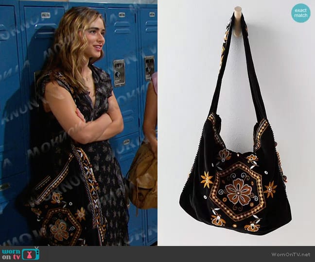 Free People Vic Velvet Slouchy Bag in Moody Midnight worn by Holly Jonas (Ashley Puzemis) on Days of our Lives