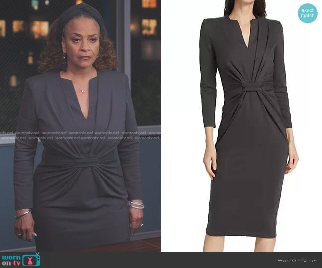 WornOnTV: Catherine’s grey gathered waist sheath dress on Greys Anatomy ...