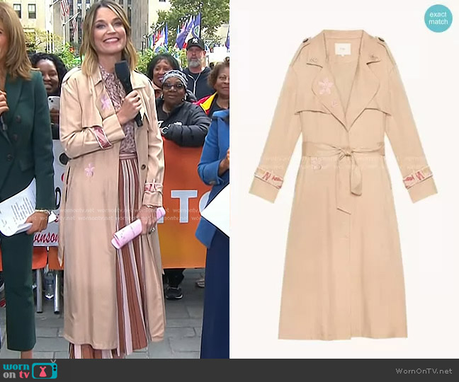 Glorie Embroidered Trench Coat by Maje worn by Savannah Guthrie on Today