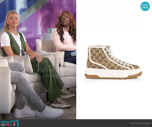 Gucci Tennis Treck Monogram Canvas Booties worn by Amanda Kloots on The Talk