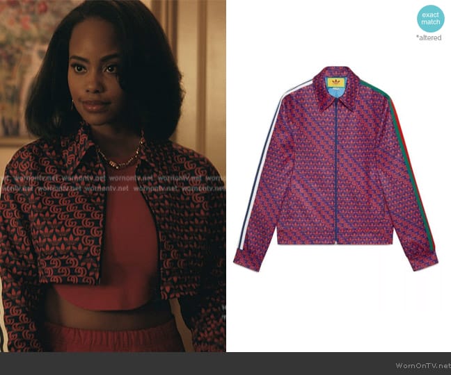 Gucci x Adidas Double G and Trefoil print Jacket worn by Tatiana (Cereyna Jade Bougouneau) on The Chi