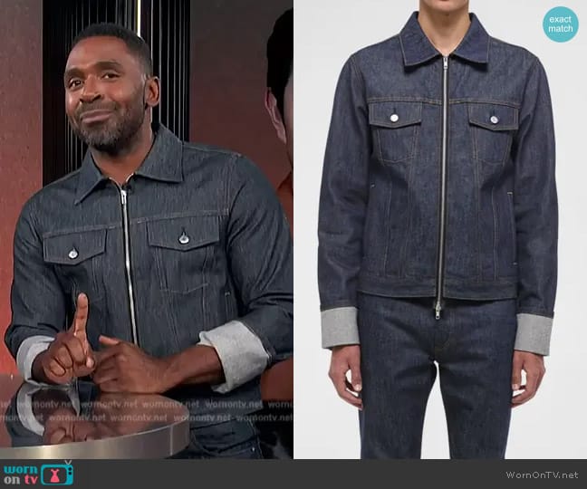 Helmut Lang Zippered Cuffed Trucker Jacket worn by Justin Sylvester on E! News