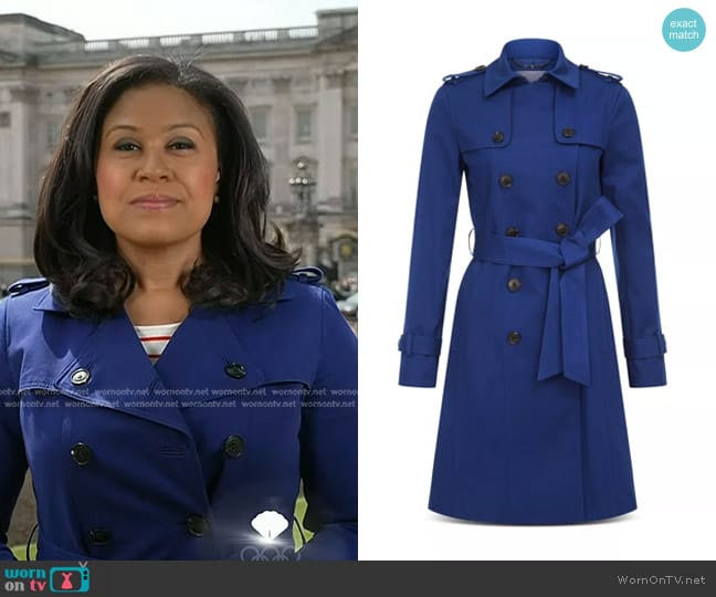 Hobbs Hobbs London Saskia Trench Coat in Cobalt worn by Meagan Fitzgerald on Today