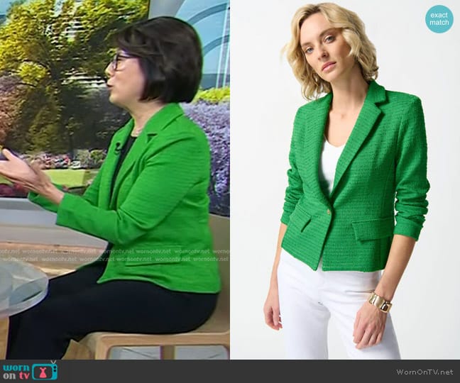 Joseph Ribkoff Tweed Boxy Blazer in Island Green worn by Grace Lee on Today