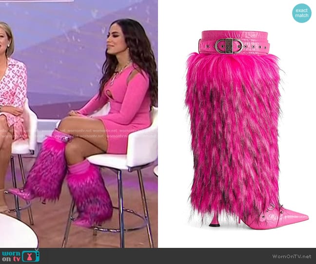 JW Pei Nico Faux Fur Studded Boot worn by Anitta on Today