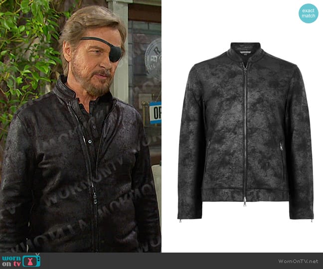 John Varvatos Cortlandt Regular FIT Baseball Jacket with Foil Print worn by Steve (Stephen Nichols) on Days of our Lives