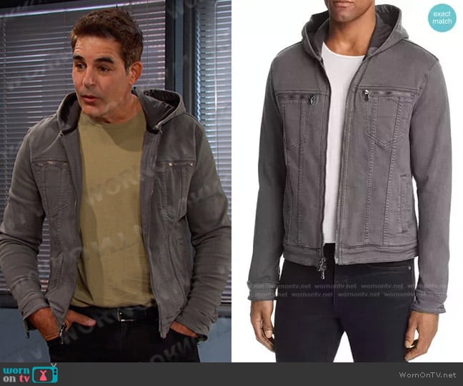 John Varvatos Hooded Zip-Front Knit Jacket worn by Rafe Hernandez (Galen Gering) on Days of our Lives