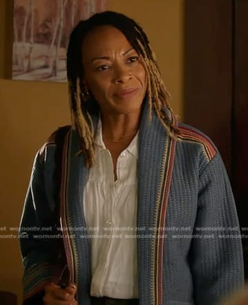 Juanita’s blue stitched jacket on 9-1-1