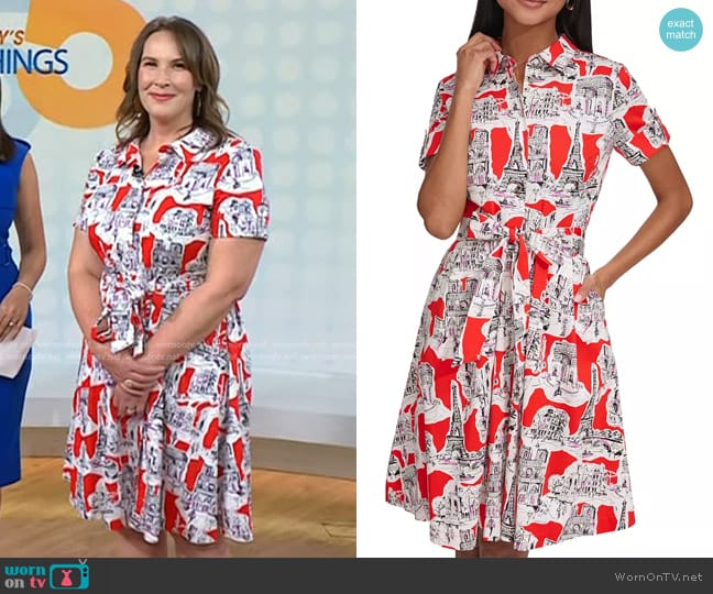 Karl Lagerfeld Printed Shirtdress in Apple Red worn by Colleen McDaniel on Today