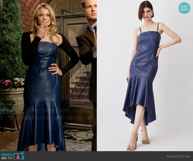 Karen Millen Leather High Low High Neck Sleeveless Midi Dress worn by Summer Newman (Allison Lanier) on The Young and the Restless