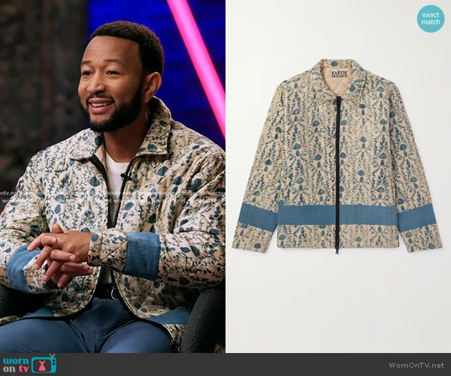 Kartik Research Panelled Quilted Printed Silk Jacket worn by John Legend on The Voice