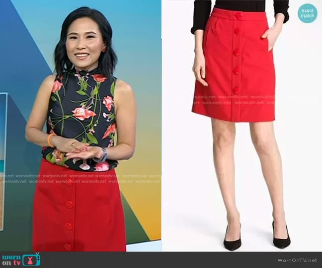 Kate Spade Faylyn Button Front Skirt worn by Vicky Nguyen on Today