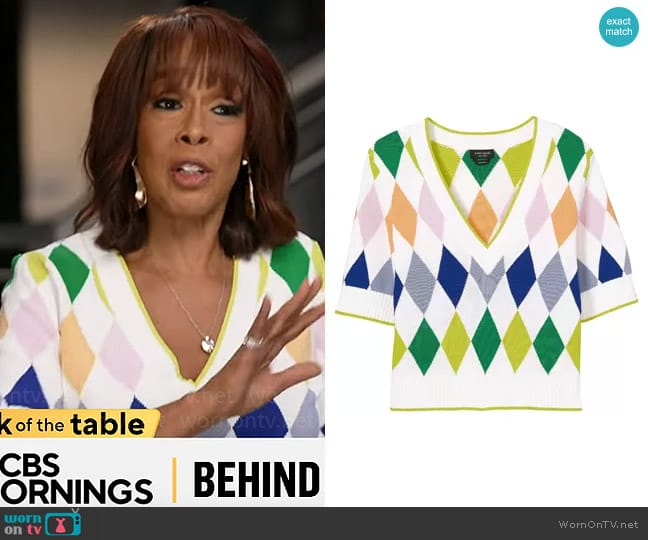 Kate Spade Spring Argyle Sweater worn by Gayle King on CBS Mornings