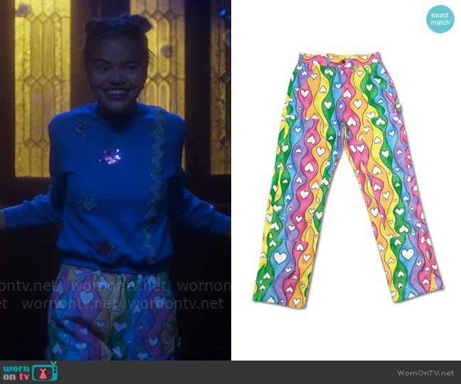 Keith Kelly Rainbow Stripe Double Knee Work Pants worn by Minnie 'Mouse' Honrada (Malia Pyles) on Pretty Little Liars Original Sin