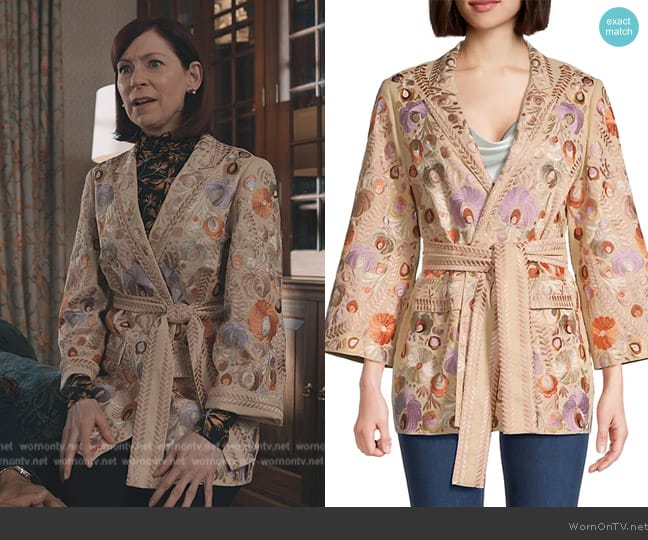 Kobi Halperin Maggie Embroidered Wrap Jacket worn by Elsbeth Tascioni (Carrie Preston) on Elsbeth